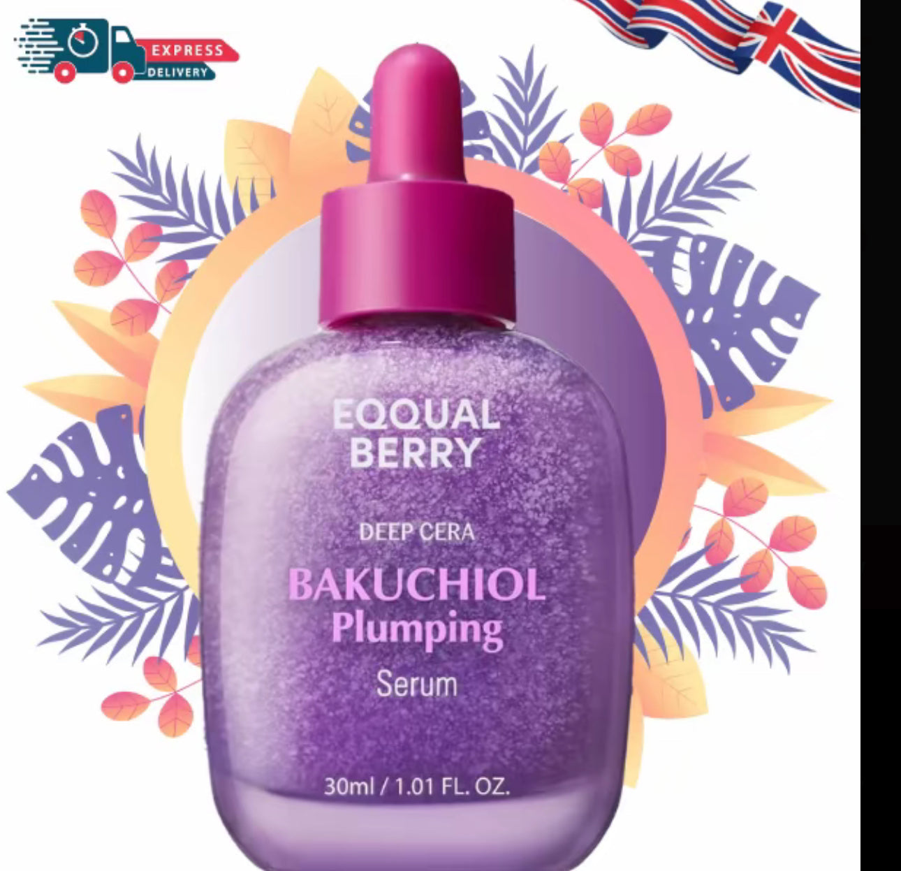 EQQUALBERRY Bakuchiol Plumping Serum - Natural Retinol Alternative for Sensitive Skin 1.01 oz / 30 ml EQQUALBERRY