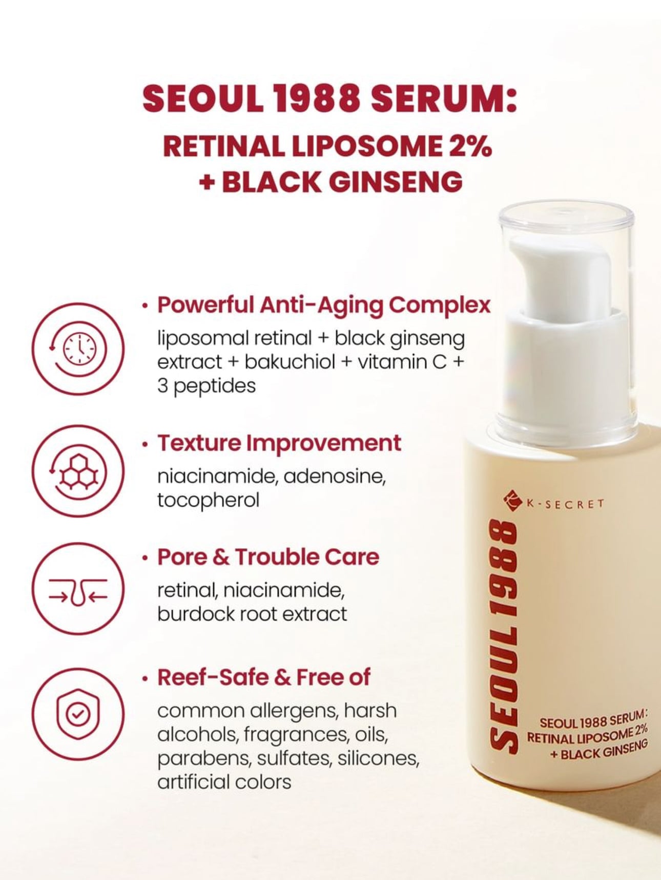 SEOUL 1988 Serum Retinal Liposome 2% + Black Ginseng 30ml K Secrect