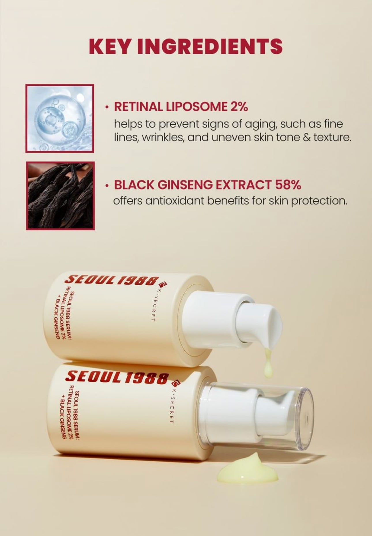 SEOUL 1988 Serum Retinal Liposome 2% + Black Ginseng 30ml K Secrect