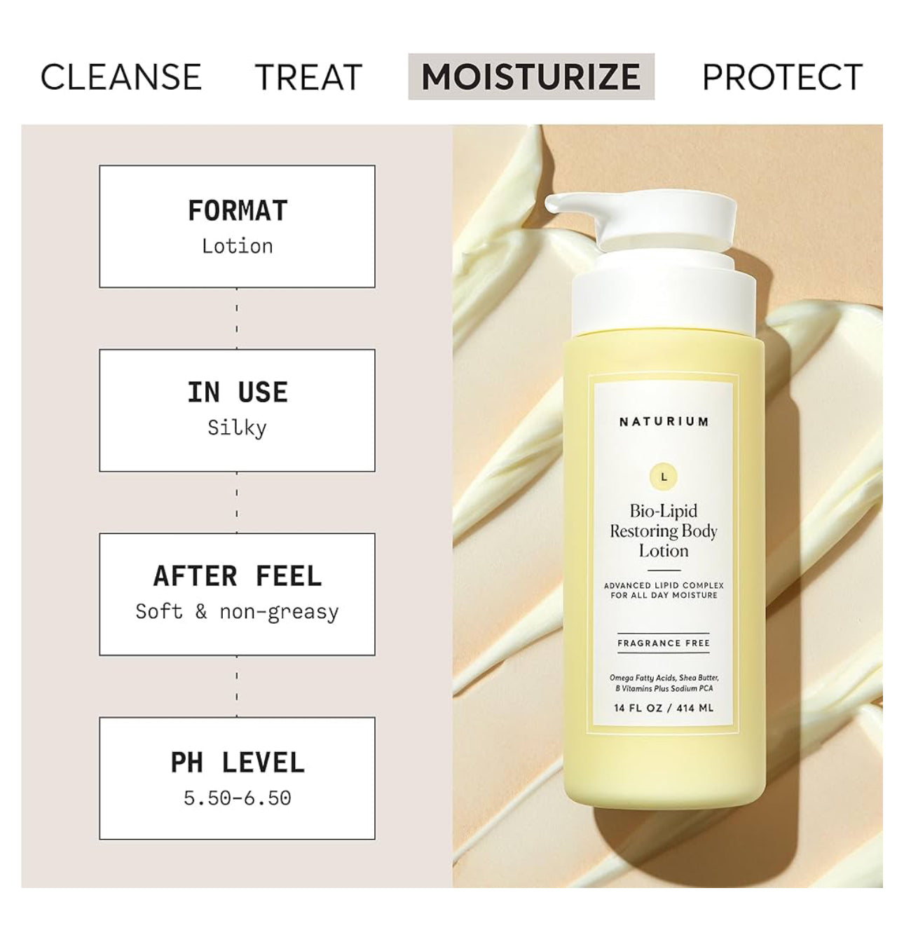 Naturium Bio-Lipid Restoring Moisturizing Body Lotion with Shea Butter, Fragrance Free, 14 oz / 414ml NATURIUM