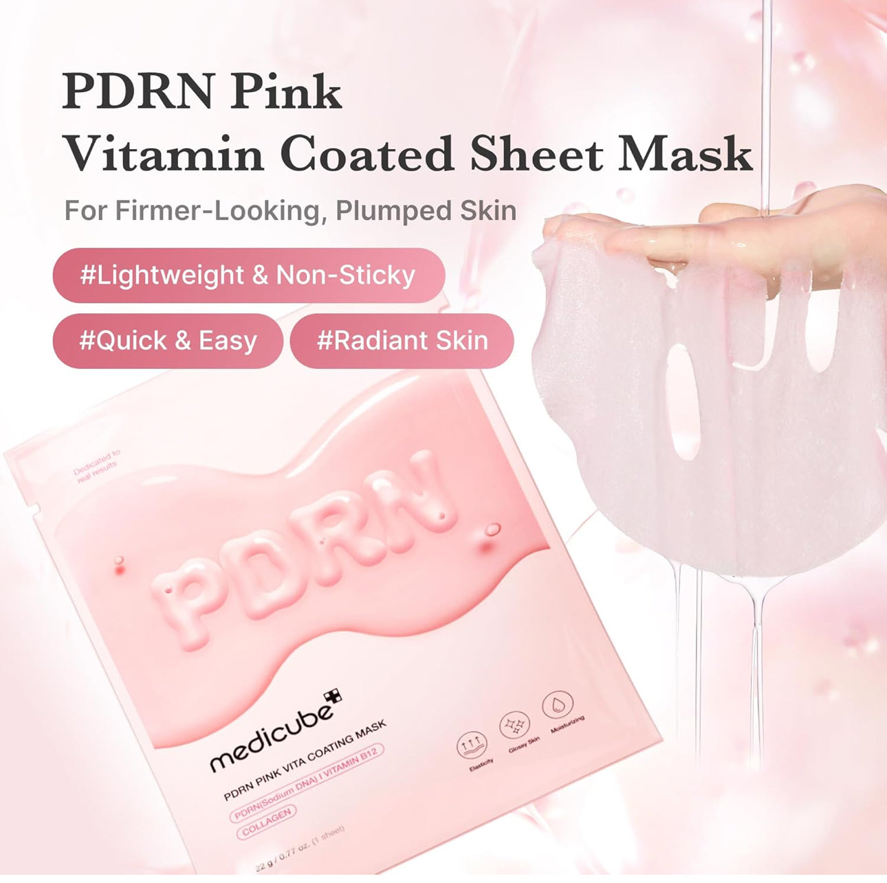 Medicube PDRN Pink Vita Coating Mask 22g {1 Sheet} - Collagen Infused Sheet for Dull & Dry Skin Care Medicube