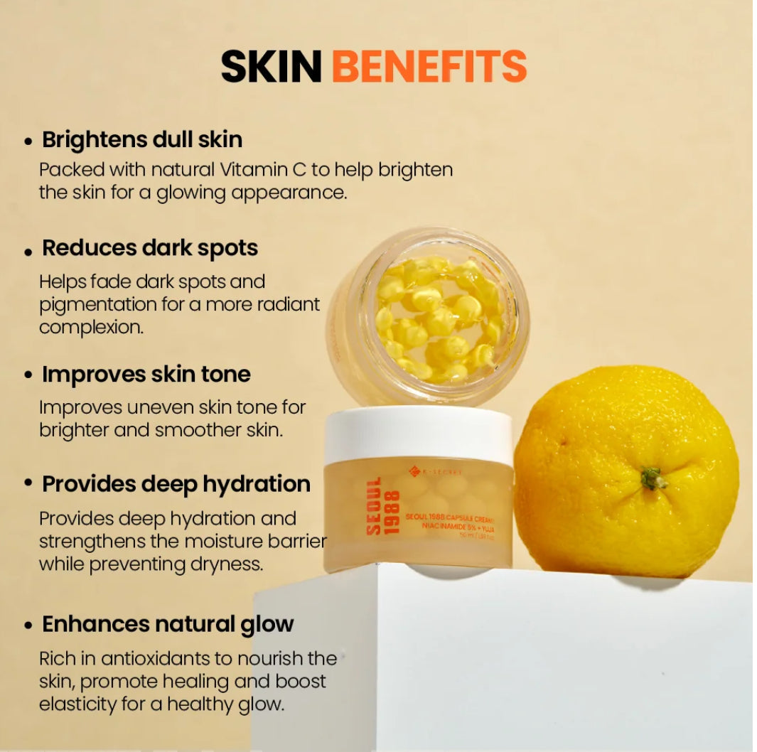 K Secret SEOUL 1988 Capsule Cream with Niacinamide 5% & Yuja Brightening Serum for Anti-aging Brightening Texture Improvement Hydration K Secrect