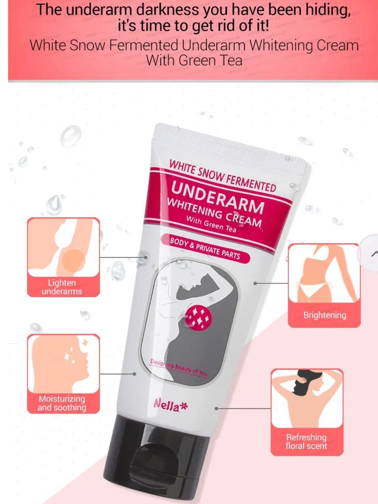 Nella - White Snow Fermented Underarm Whitening Cream With Green Tea Nella