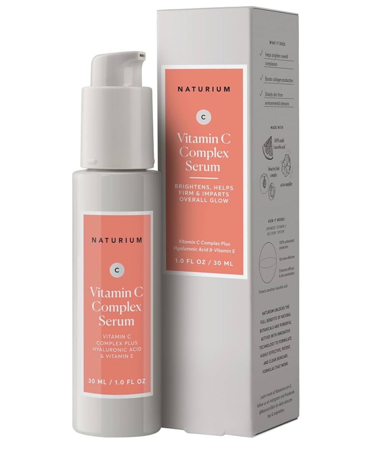 Naturium Vitamin C Complex Face Serum, Anti-Aging Facial Treatment with Hyaluronic Acid & Vitamin E, 1 oz / 30ml NATURIUM
