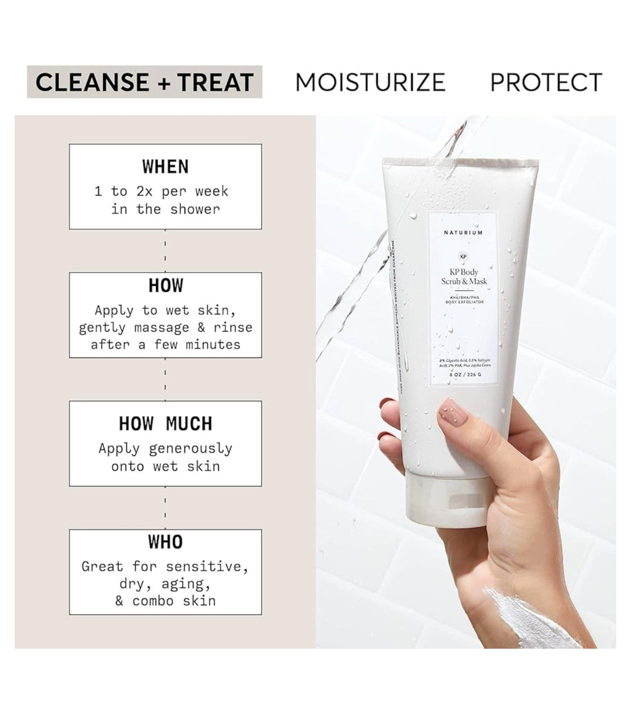 Naturium KP Body Scrub & Mask for Keratosis Pilaris, Bump Eraser Shower Scrub & Exfoliator for Skin, 8 oz /226g NATURIUM