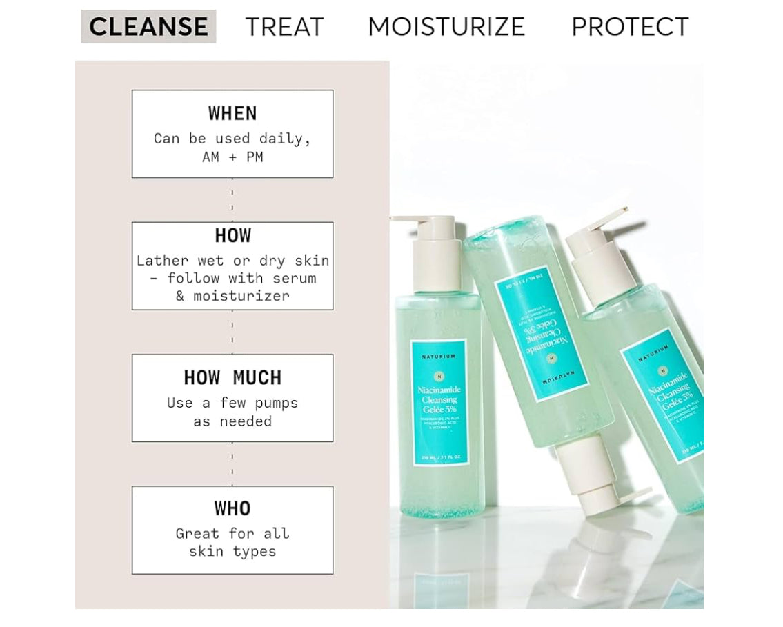 Naturium Niacinamide Cleansing Gelée 3% Plus Hyaluronic Acid & Vitamin C, Gentle & Smoothing Face Wash, 7.1 oz /210ml NATURIUM