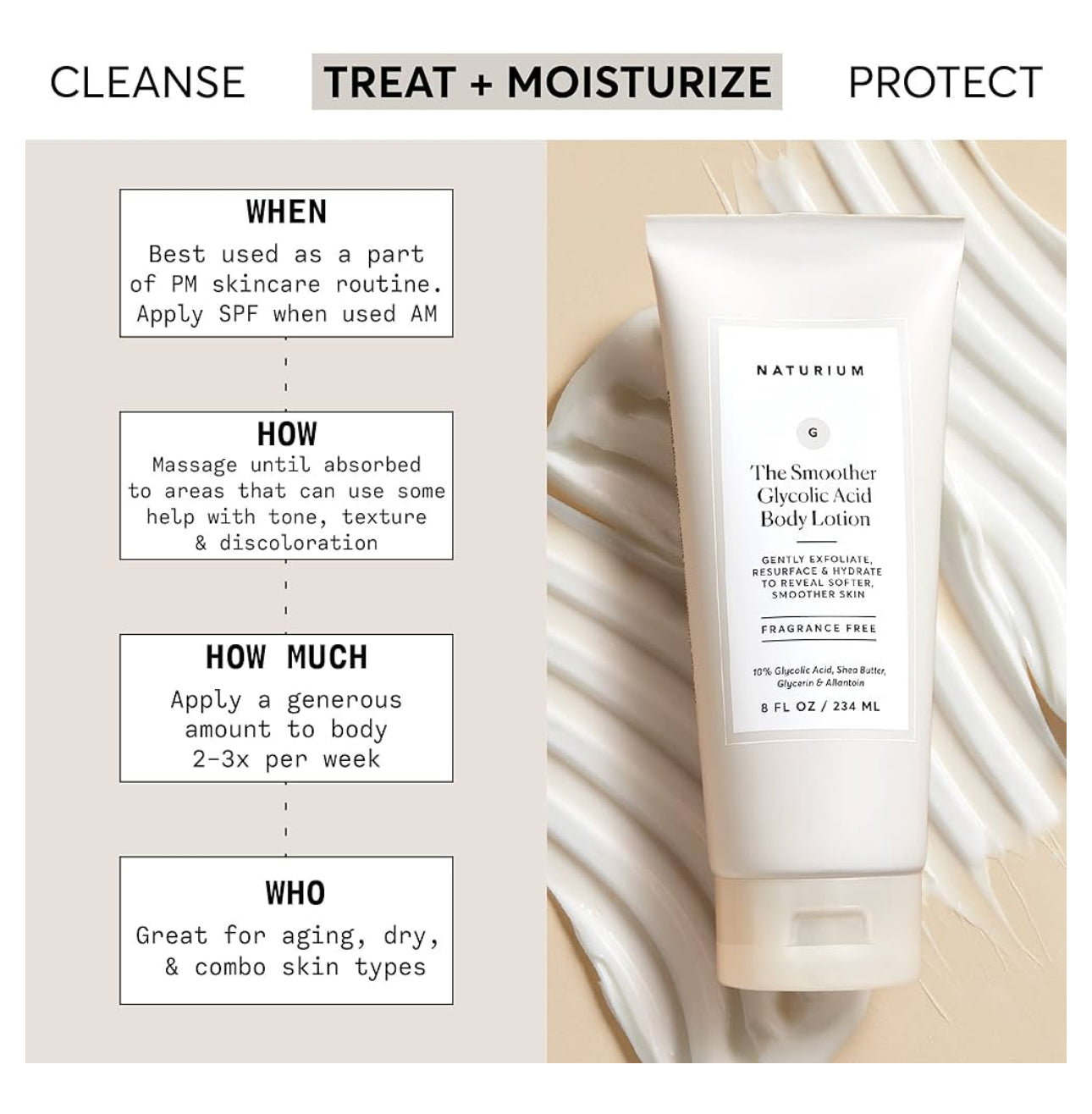 Naturium The Smoother Glycolic Acid Body Lotion, Resurfacing & Exfoliating Treatment, with 10% Glycolic Acid, 8 oz / 234ml NATURIUM