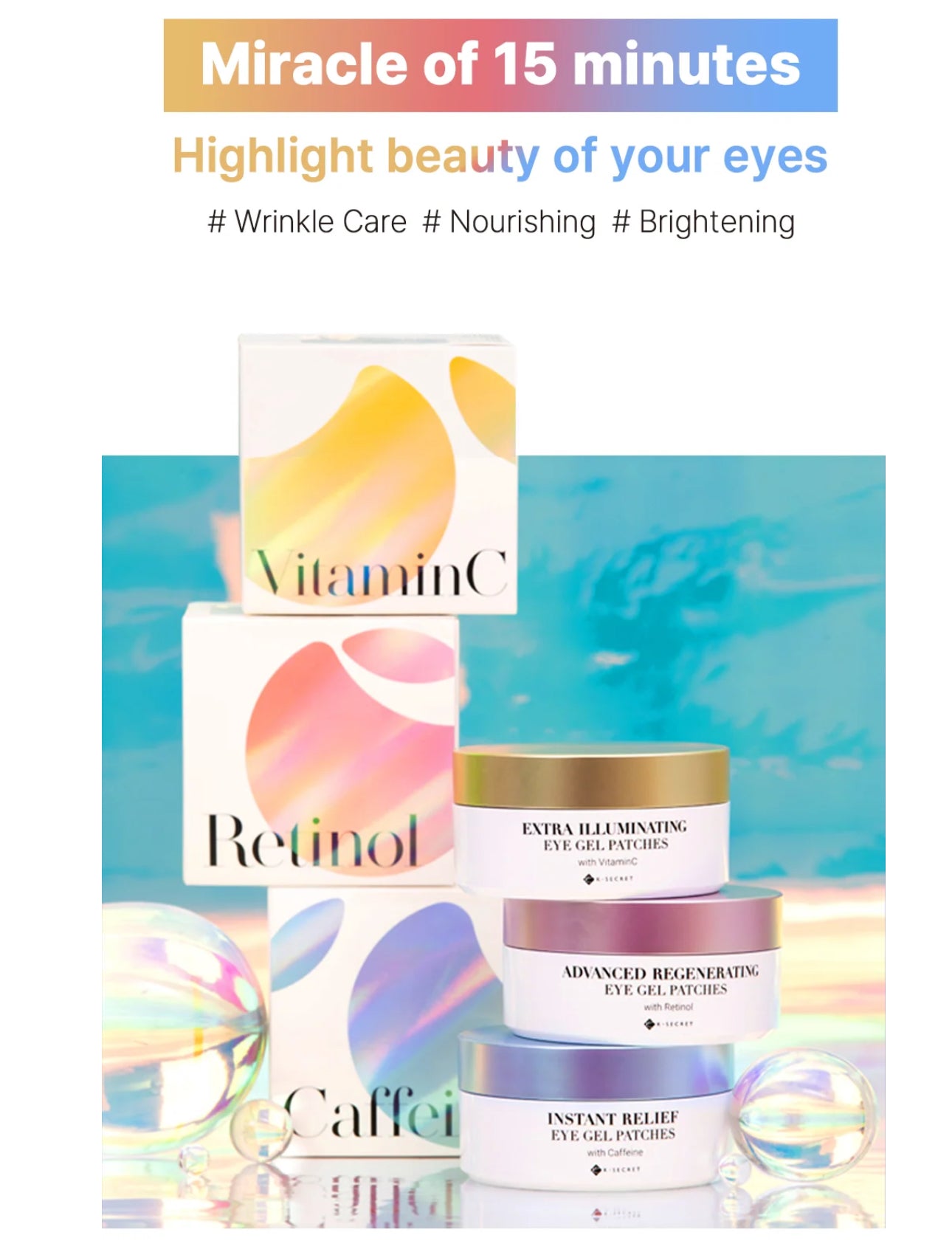 K-Secret Advanced Regenerating Hydrogel Eye Gel Patches with Retinol -60 each. K Secrect