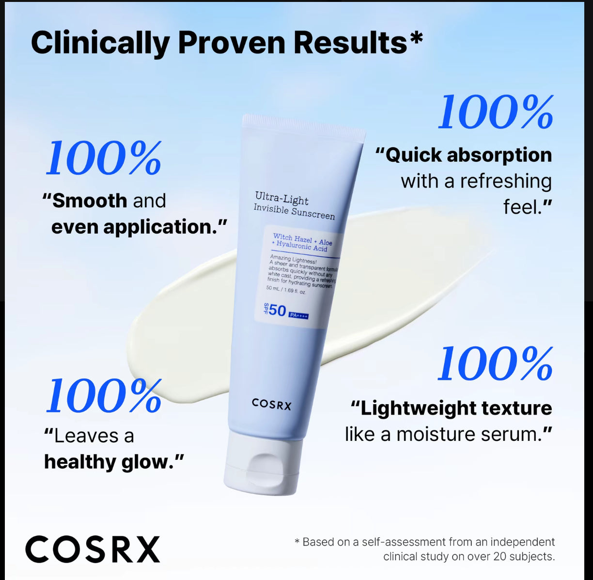 COSRX Ultra-Light Invisible Sunscreen - SPF 50 PA++++, Hydrating Sun Cream With Witch Hazel, Extra High UV Protection, 50mL Cosrx