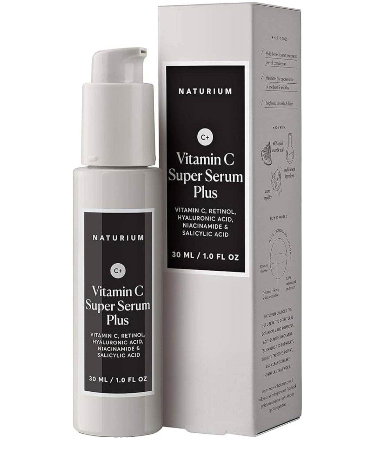 Naturium Vitamin C Super Serum Plus, Smoothing Face Care, plus Retinol, Hyaluronic Acid, Niacinamide & Salicylic Acid, 1 oz / 30ml NATURIUM