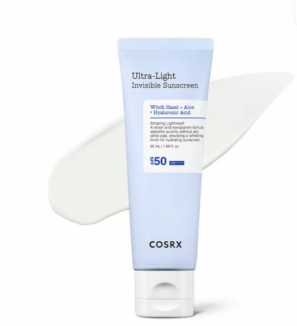 COSRX Ultra-Light Invisible Sunscreen - SPF 50 PA++++, Hydrating Sun Cream With Witch Hazel, Extra High UV Protection, 50mL Cosrx