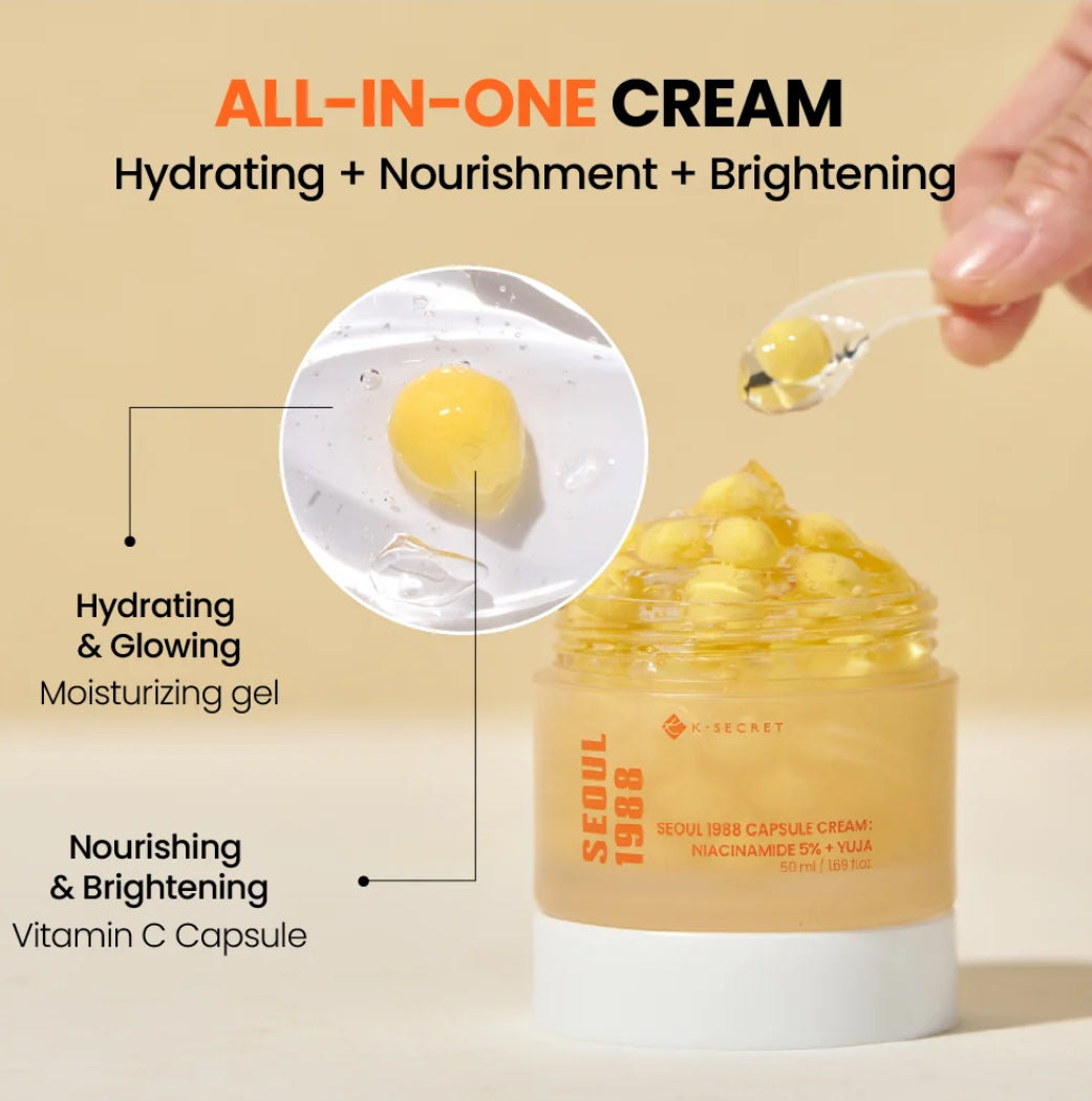 K Secret SEOUL 1988 Capsule Cream with Niacinamide 5% & Yuja Brightening Serum for Anti-aging Brightening Texture Improvement Hydration K Secrect