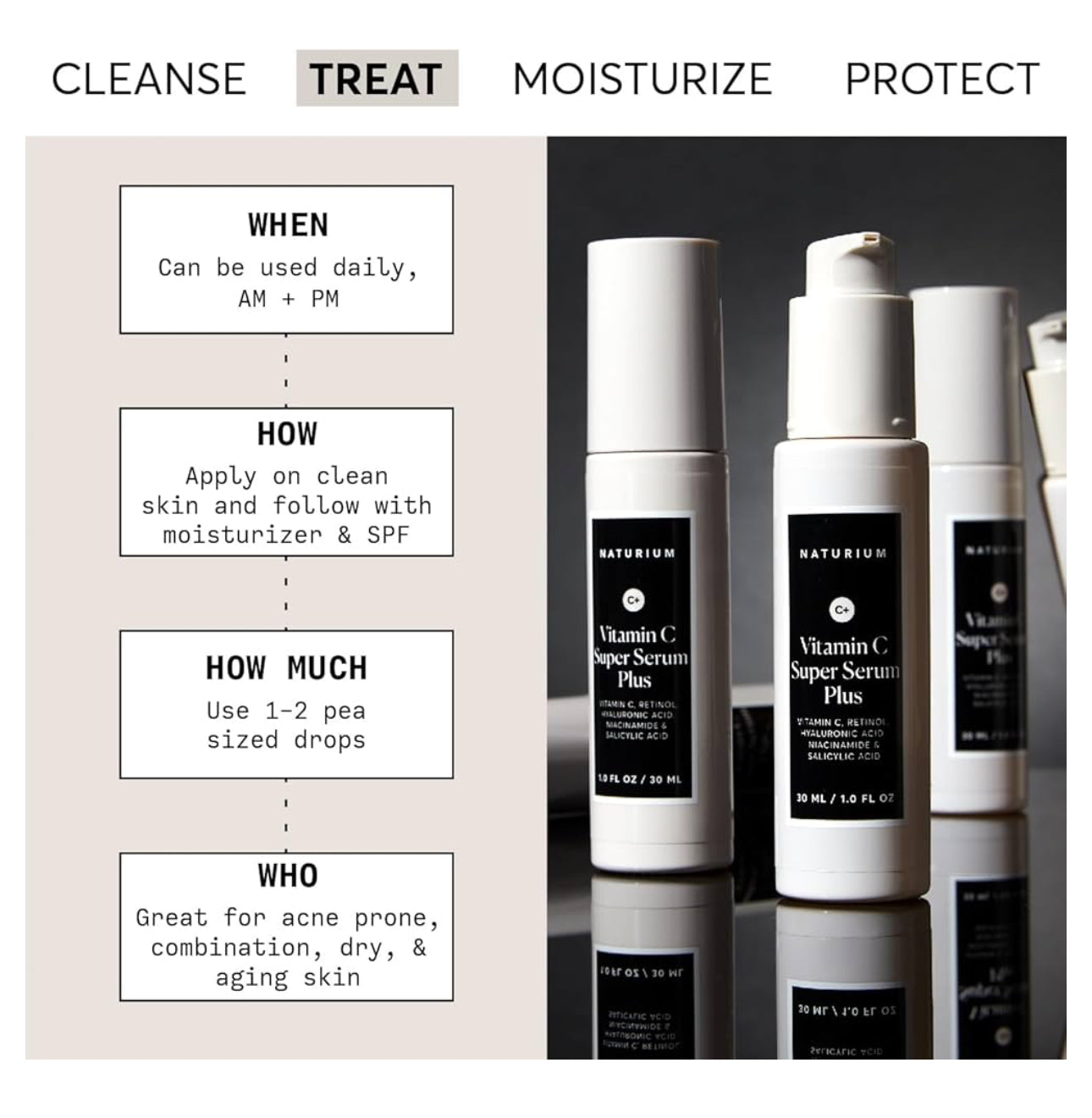 Naturium Vitamin C Super Serum Plus, Smoothing Face Care, plus Retinol, Hyaluronic Acid, Niacinamide & Salicylic Acid, 1 oz / 30ml NATURIUM