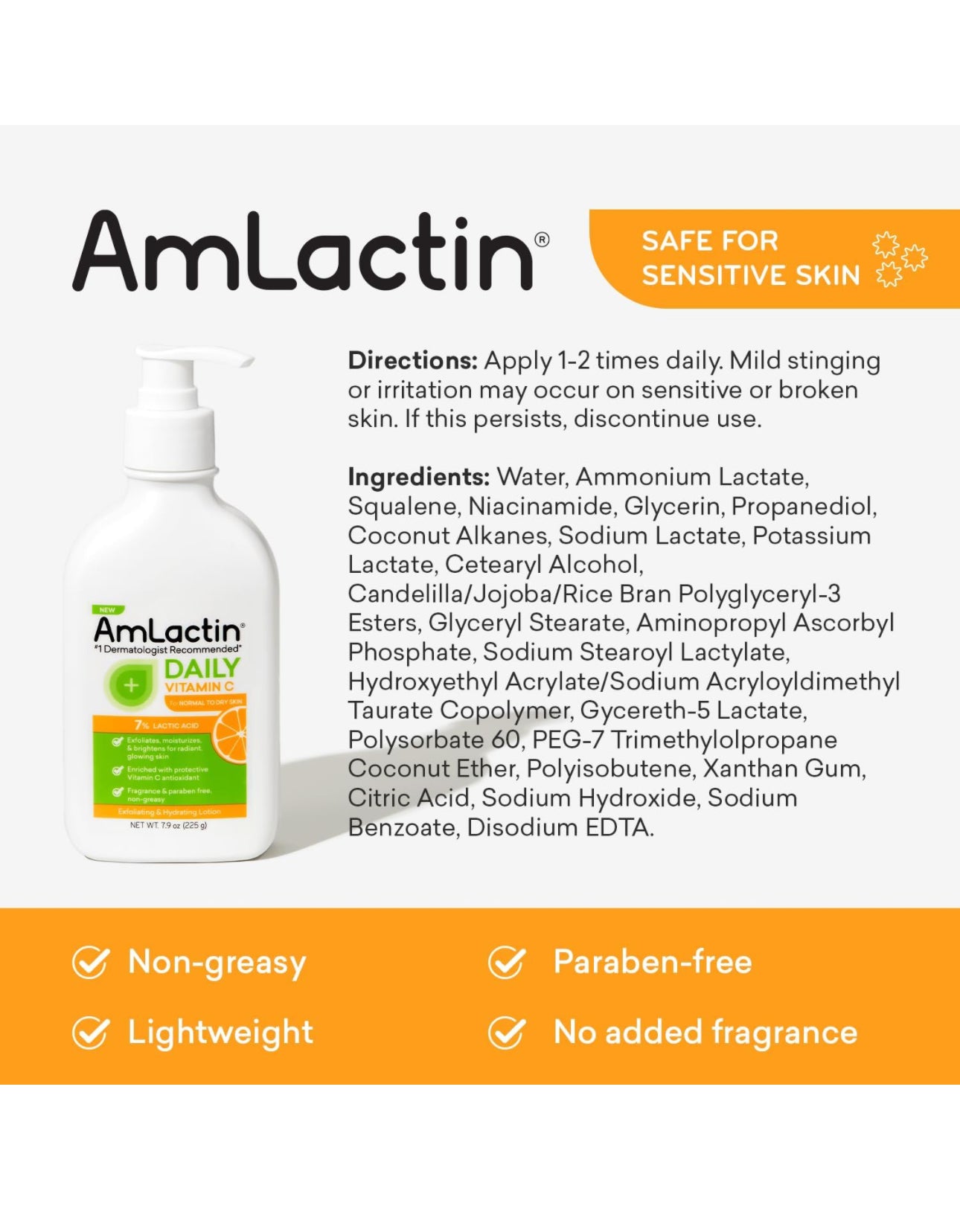 AmLactin Daily Vitamin C Body Lotion with 7% Lactic Acid.