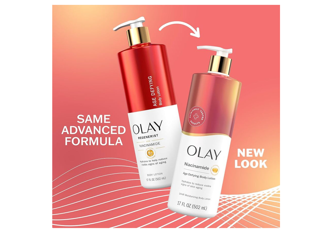 Olay Age Defying & Hydrating Body Lotion for Women with Niacinamide, 17 fl oz/502ML.