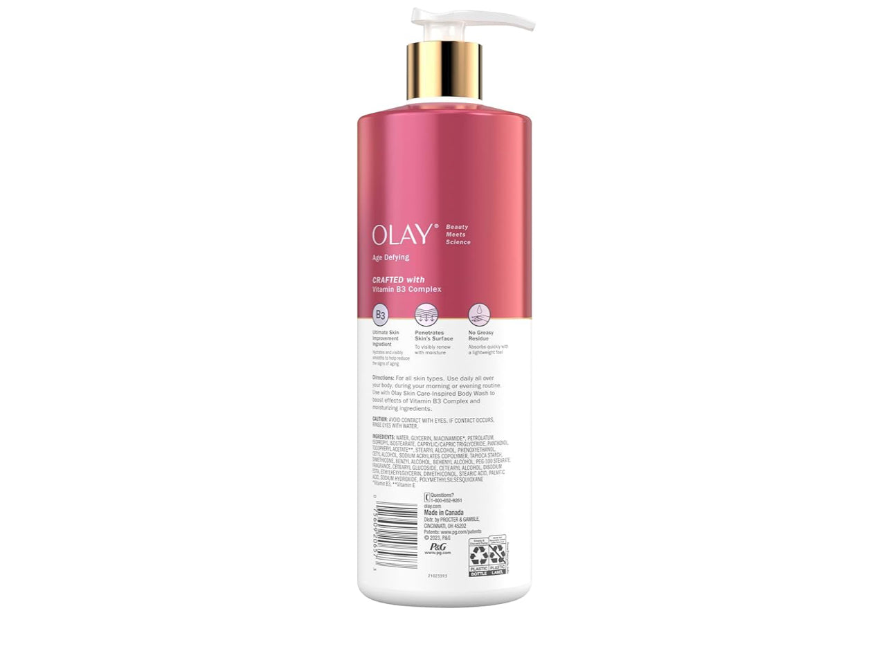 Olay Age Defying & Hydrating Body Lotion for Women with Niacinamide, 17 fl oz/502ML.