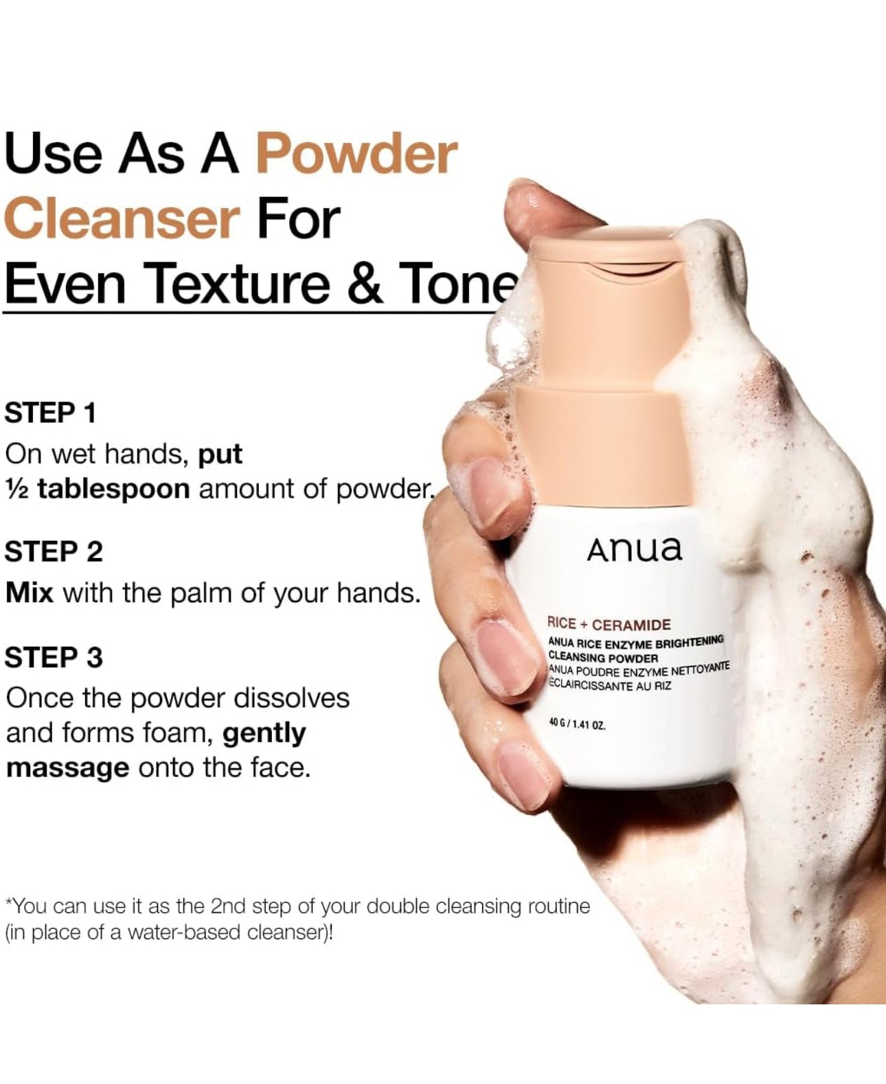 ANUA RICE ENZYME BRIGHTENING CLEANSING POWDER, Rice Mask, Ceramide, 40g/1.41fl.oz. ANUA