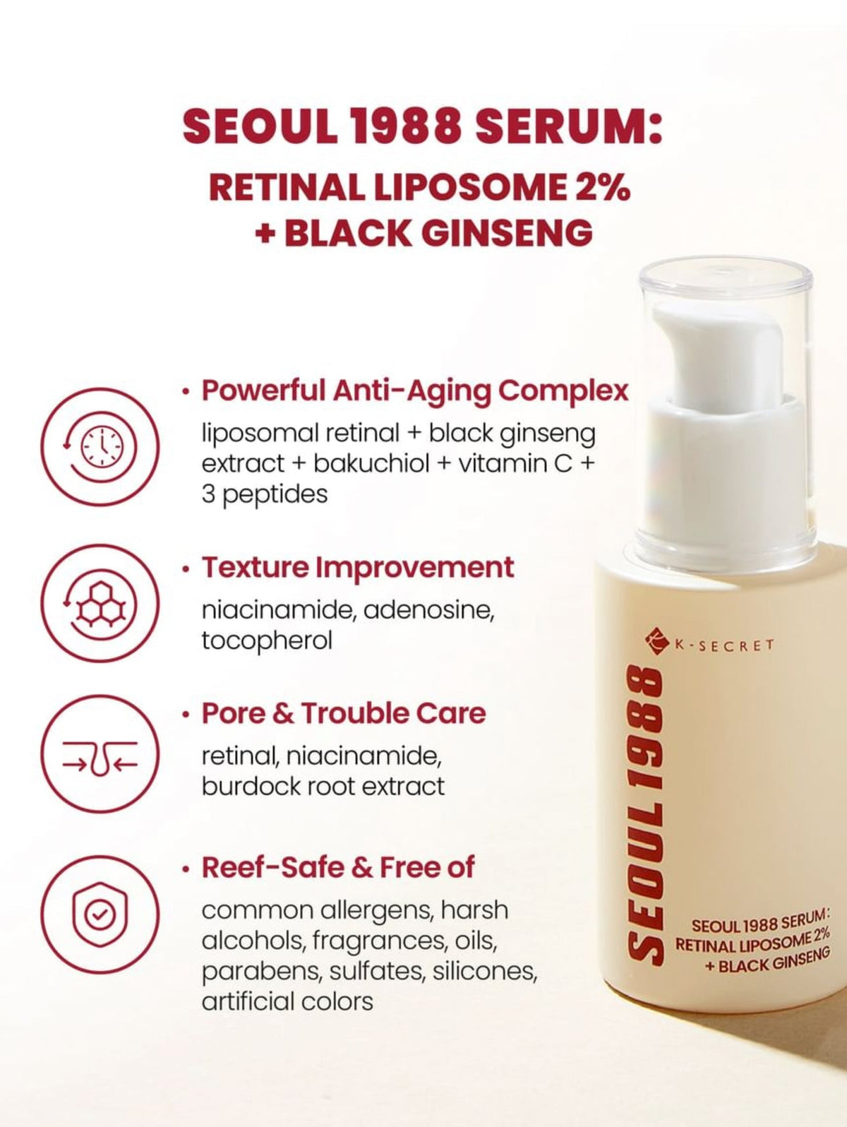 SEOUL 1988 Serum Retinal Liposome 2% + Black Ginseng 30ml K Secrect