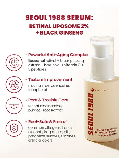 SEOUL 1988 Serum Retinal Liposome 2% + Black Ginseng 30ml K Secrect
