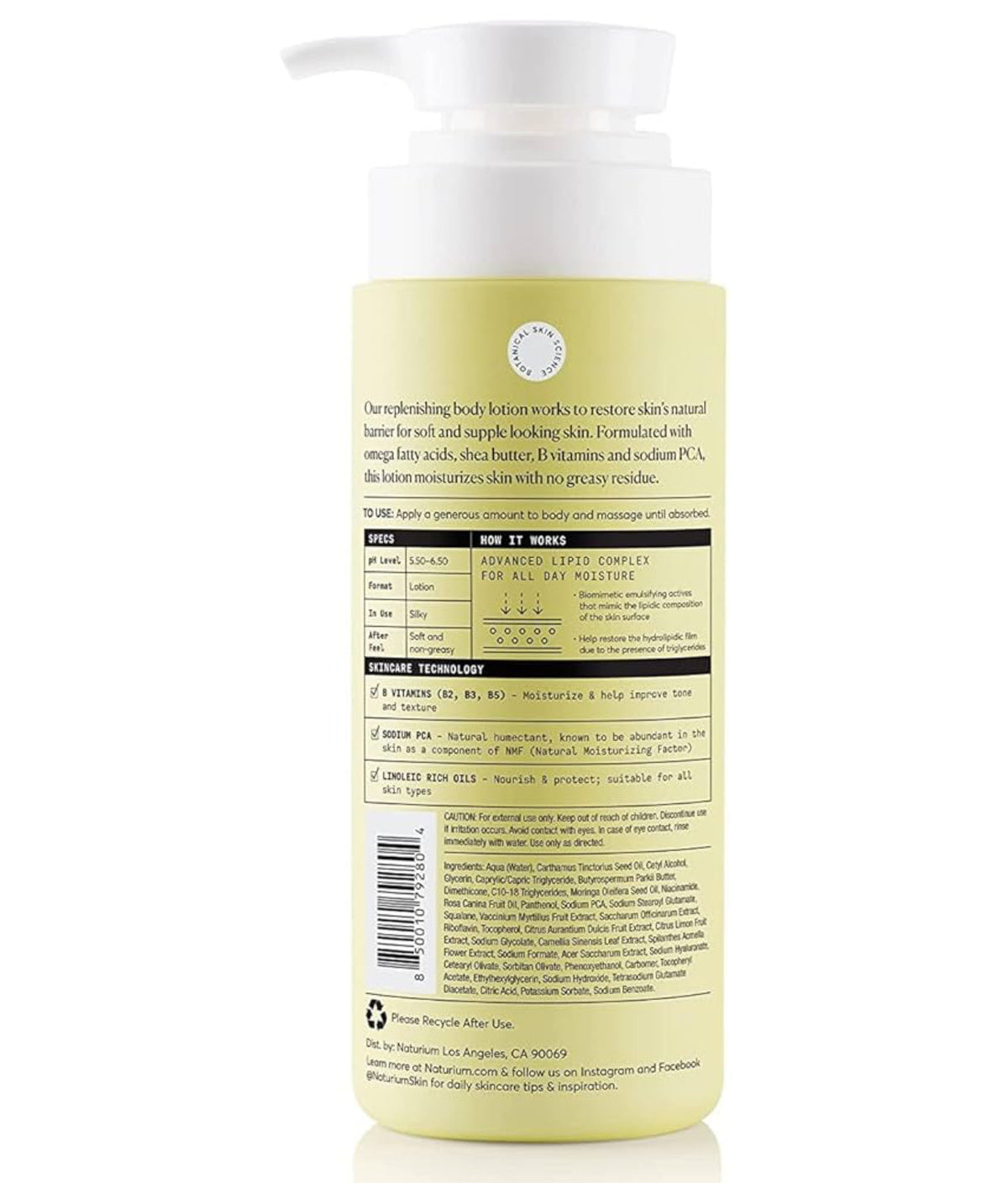Naturium Bio-Lipid Restoring Moisturizing Body Lotion with Shea Butter, Fragrance Free, 14 oz / 414ml NATURIUM