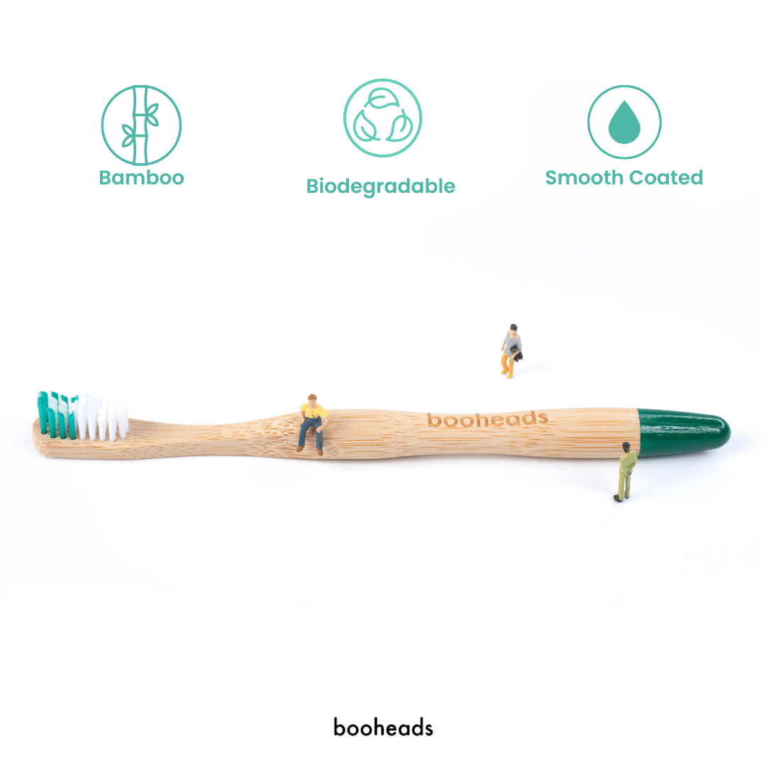 booheads - 1PK - Bamboo Toothbrushe - Green | Biodegradable, bamboo and plant-based booheads