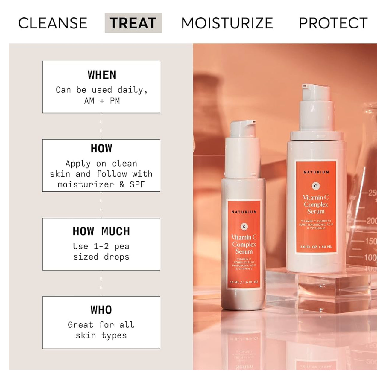 Naturium Vitamin C Complex Face Serum, Anti-Aging Facial Treatment with Hyaluronic Acid & Vitamin E, 1 oz / 30ml NATURIUM