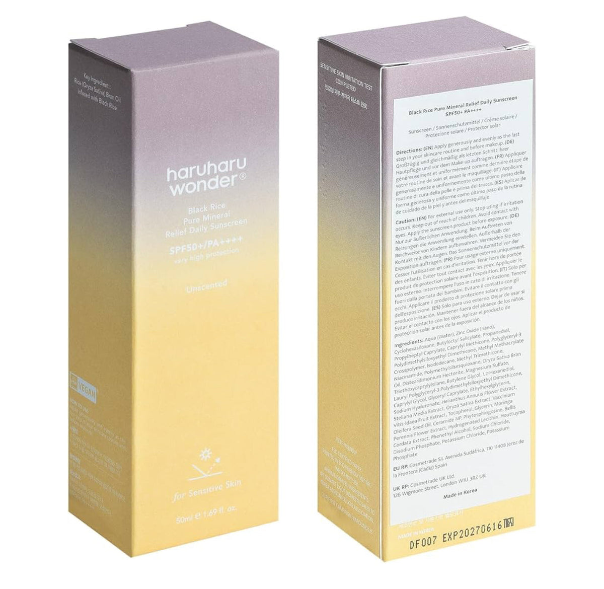 Haruharu Wonder Black Rice Pure Mineral Relief Daily Sunscreen SPF50+/PA++++ Haruharu