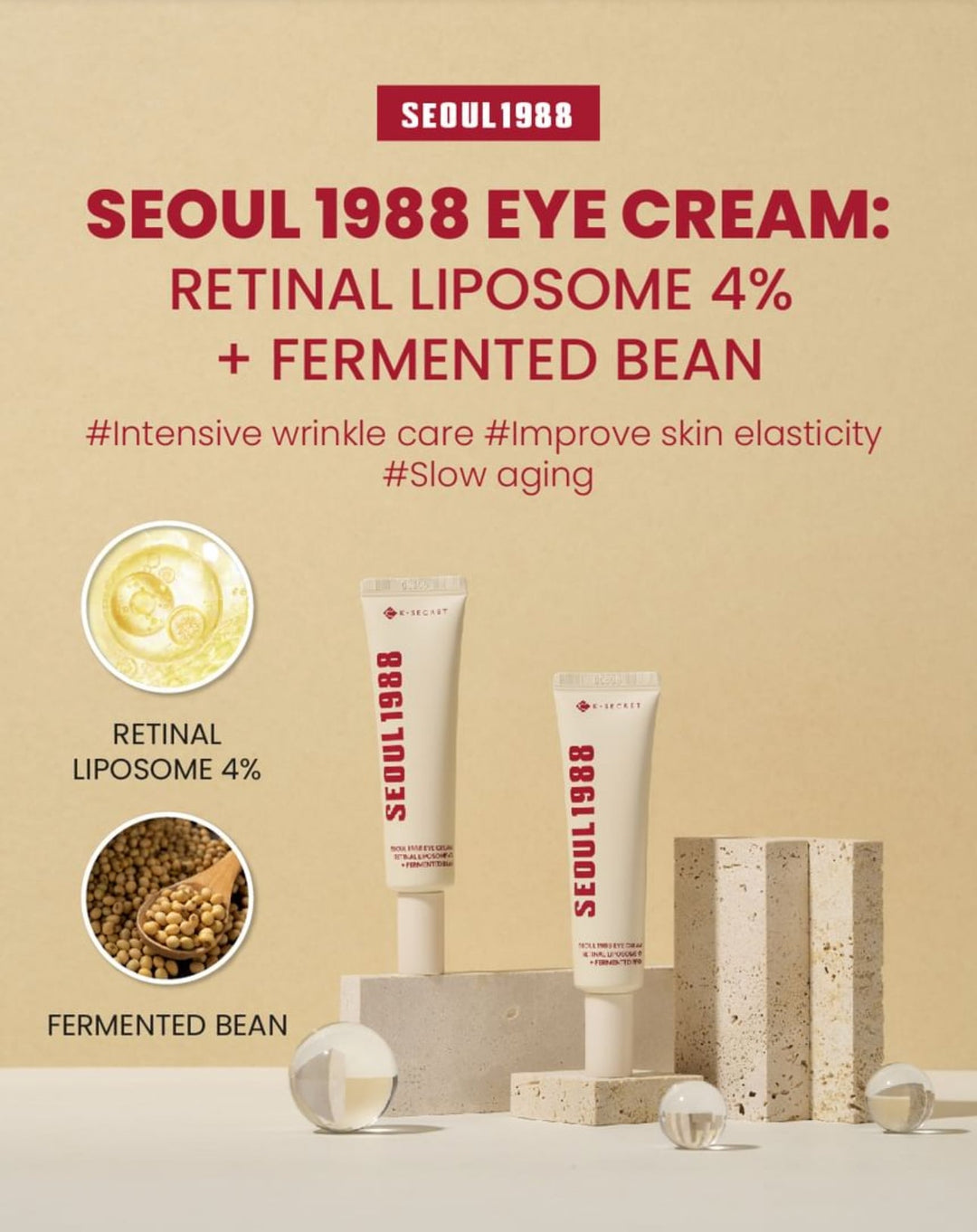 SEOUL 1988 Eye Cream : Retinal Liposome 4% + Fermented Bean Brightening 30ml K Secrect