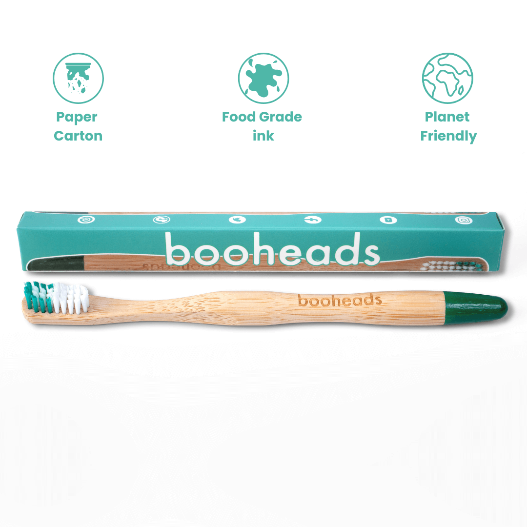 booheads - 1PK - Bamboo Toothbrushe - Green | Biodegradable, bamboo and plant-based booheads