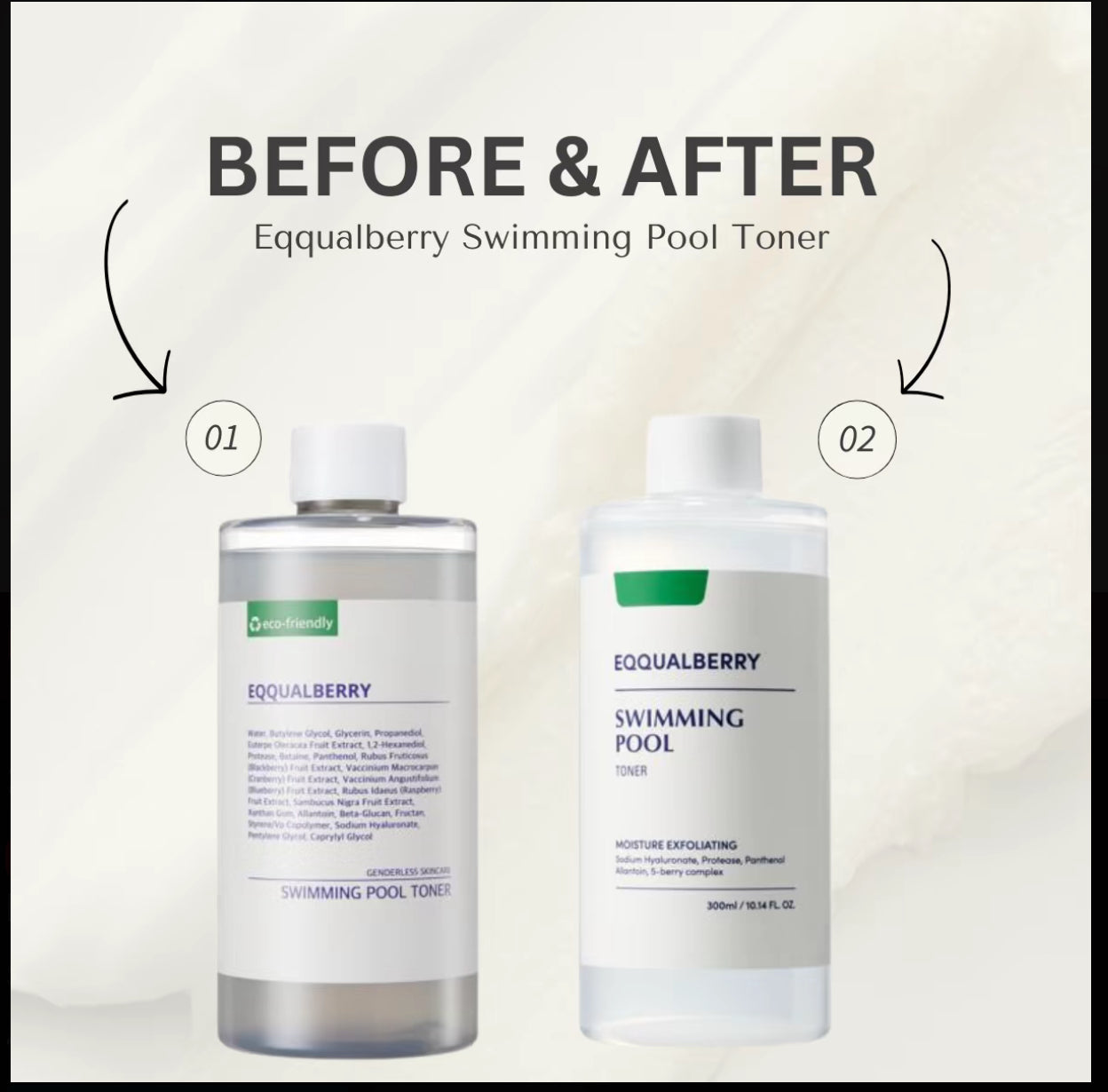 EQQUALBERRY Swimming Pool Face Toner 300ml & 155ml  Moisturising and Soothing Facial Toner for Face, Pore Control and Gentle Exfoliation, Suitable for Dry to Oily Skin EQQUALBERRY