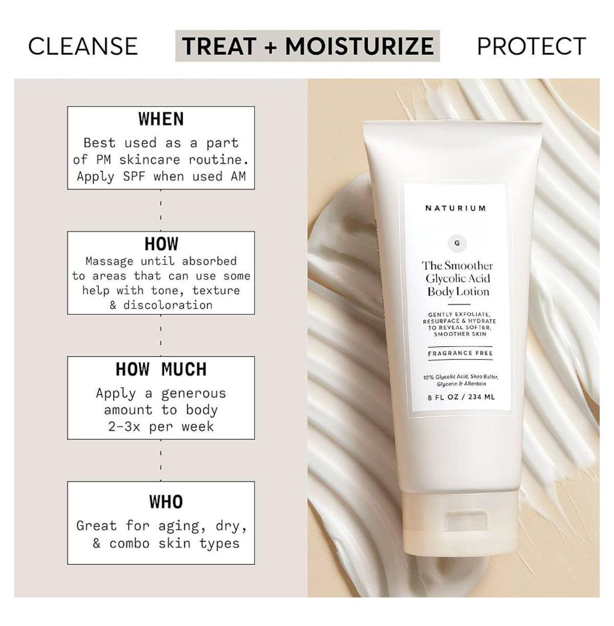 Naturium The Smoother Glycolic Acid Body Lotion, Resurfacing & Exfoliating Treatment, with 10% Glycolic Acid, 8 oz / 234ml NATURIUM