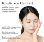 A woman applying Arencia Red Collagen Jelly Mask, showcasing its effects on skin elasticity and hydration.