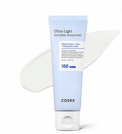 COSRX Ultra-Light Invisible Sunscreen - SPF 50 PA++++, Hydrating Sun Cream With Witch Hazel, Extra High UV Protection, 50mL Cosrx