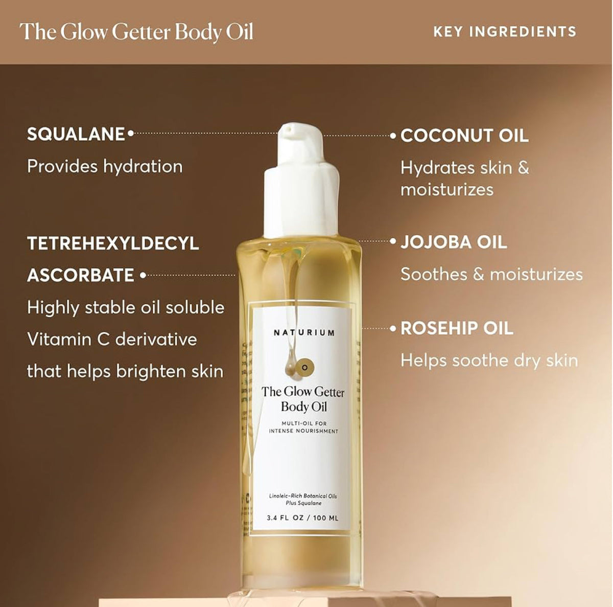 Naturium The Glow Getter Body Oil, Multi-Oil for Intense Nourishment, Hydrating & Moisturizing Formula, Vegan & Cruelty-Free, 3.4 oz/ 100ml NATURIUM