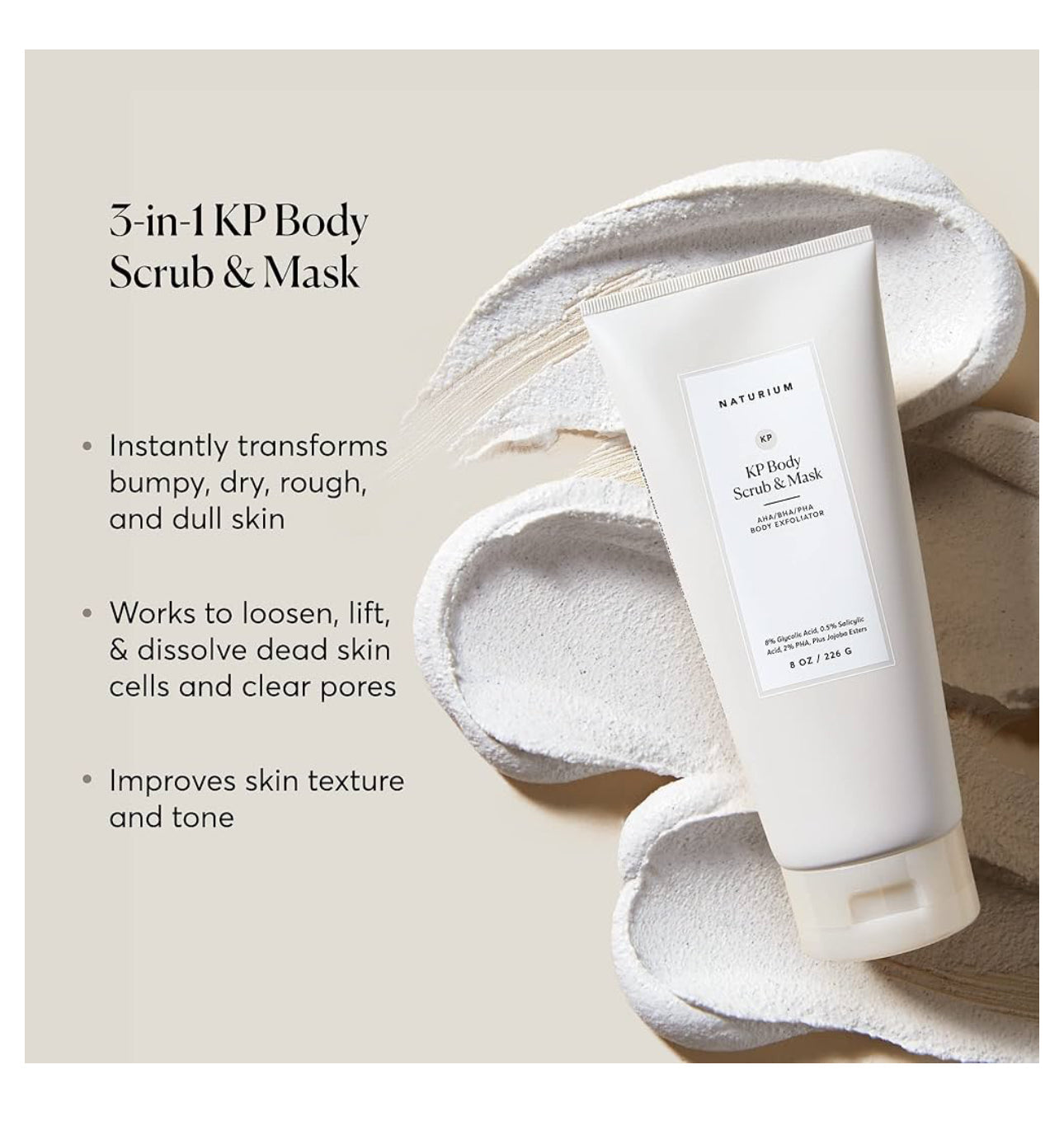 Naturium KP Body Scrub & Mask for Keratosis Pilaris, Bump Eraser Shower Scrub & Exfoliator for Skin, 8 oz /226g NATURIUM
