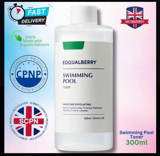 EQQUALBERRY Swimming Pool Face Toner 300ml & 155ml  Moisturising and Soothing Facial Toner for Face, Pore Control and Gentle Exfoliation, Suitable for Dry to Oily Skin