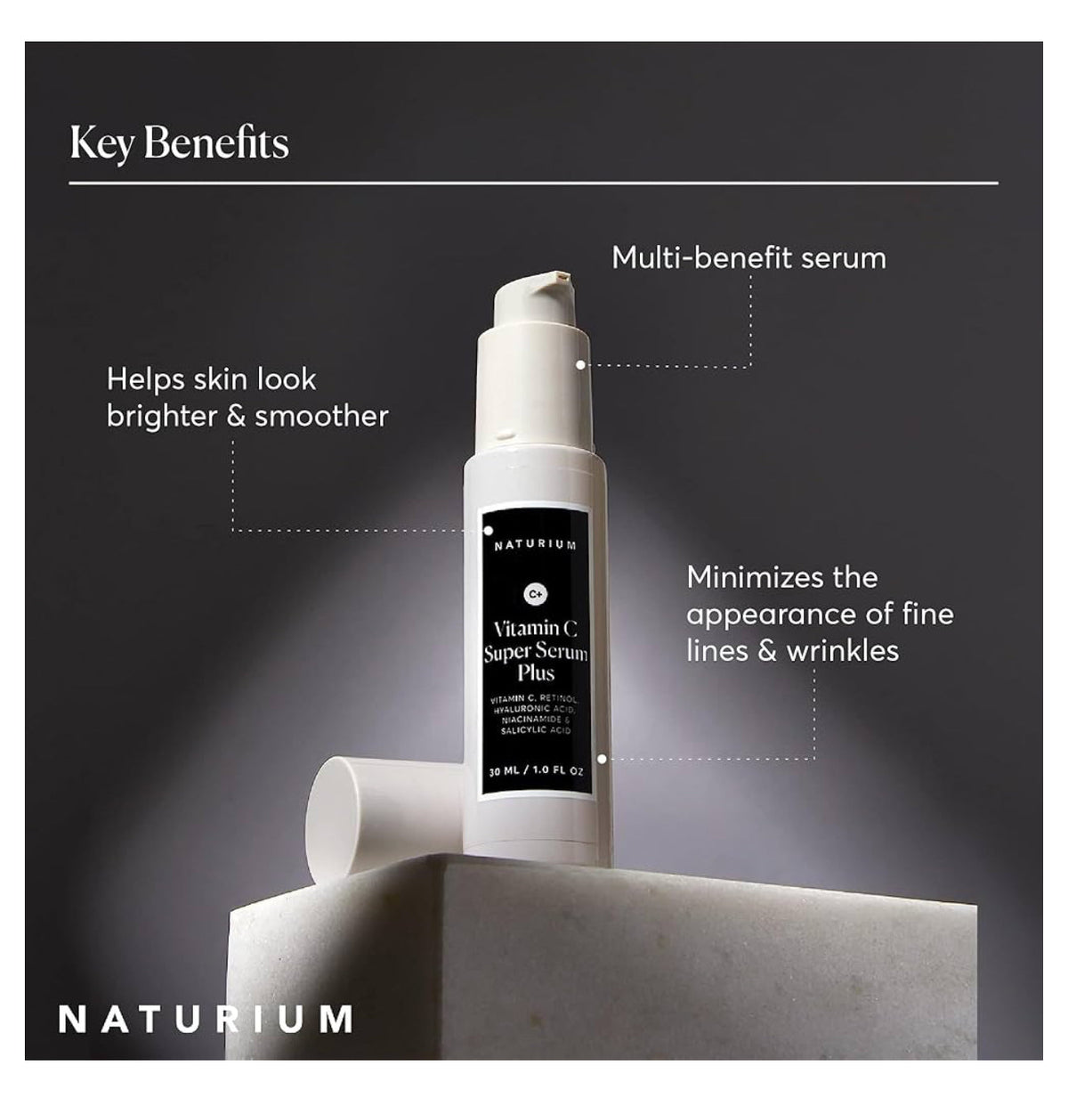 Naturium Vitamin C Super Serum Plus, Smoothing Face Care, plus Retinol, Hyaluronic Acid, Niacinamide & Salicylic Acid, 1 oz / 30ml NATURIUM