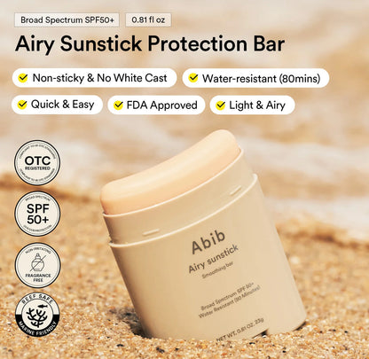 Abib Airy Sunstick Smoothing Bar - Non-Greasy Formula Lightweight & Non-Sticky No White Cast Absorbs Quickly Sunscreen Spf50 Abib