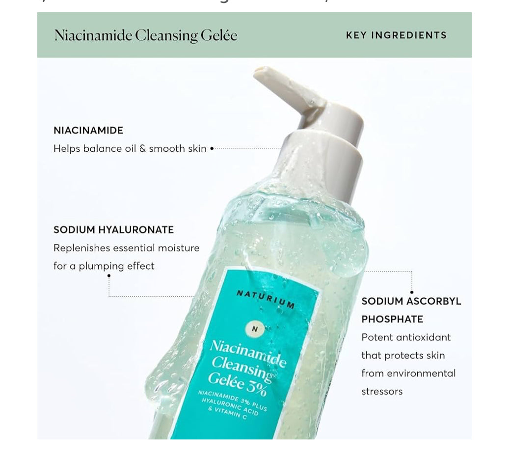 Naturium Niacinamide Cleansing Gelée 3% Plus Hyaluronic Acid & Vitamin C, Gentle & Smoothing Face Wash, 7.1 oz /210ml NATURIUM