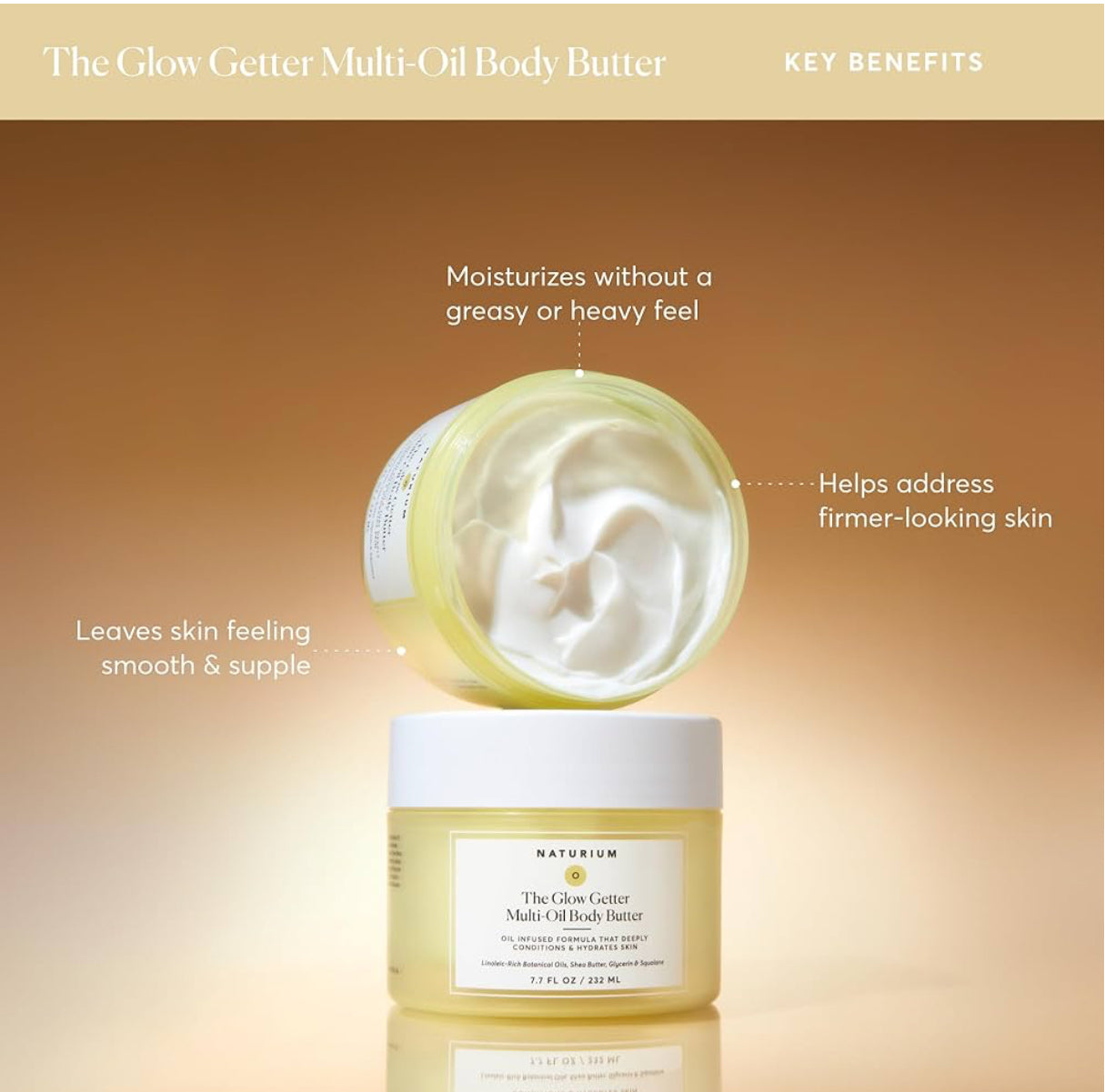 Naturium The Glow Getter Whipped Multi-Oil Body Butter, Firming Cream & Body Moisturizer with Shea Butter, 7.7 fl oz/ 232ml NATURIUM