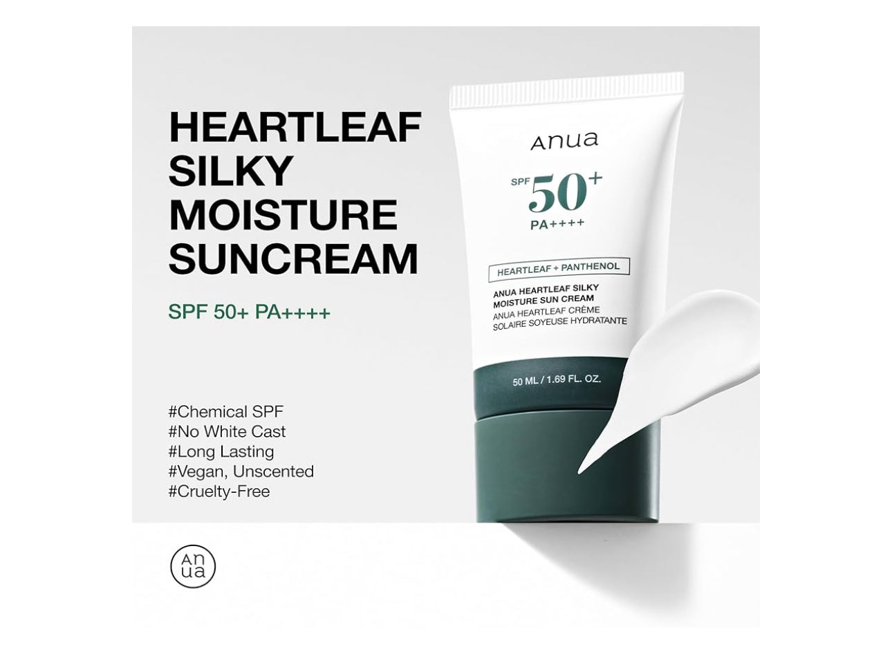 ANUA Heartleaf Silky Moisture Sun Cream SPF 50 PA++++Sunscreen 50ml ANUA