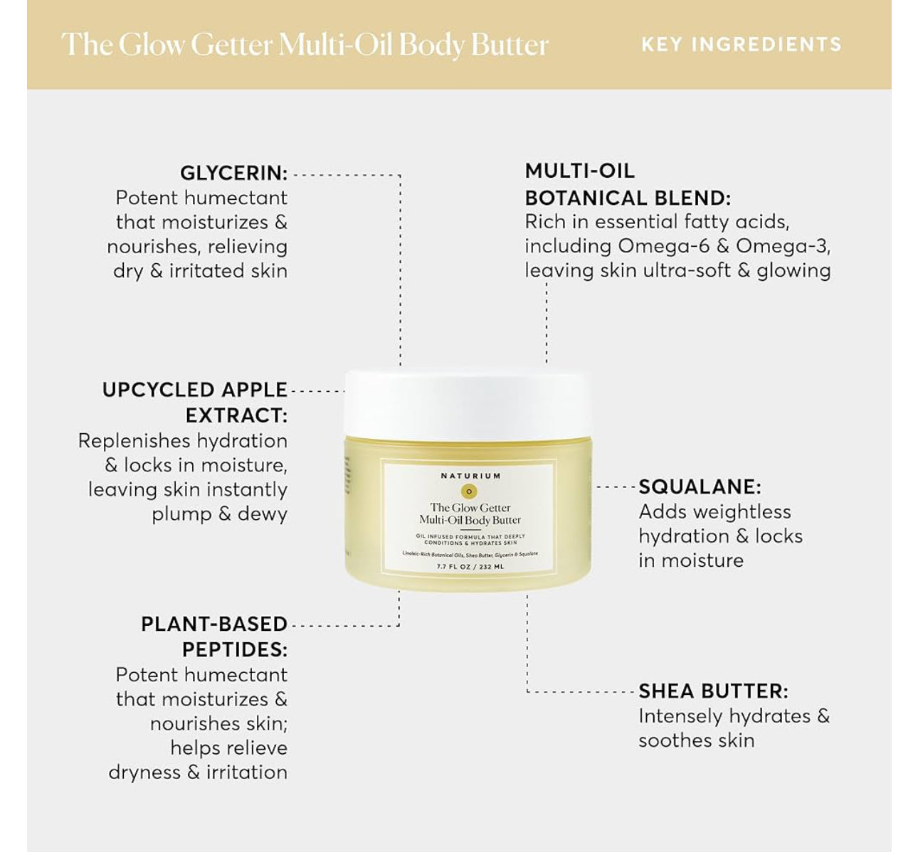 Naturium The Glow Getter Whipped Multi-Oil Body Butter, Firming Cream & Body Moisturizer with Shea Butter, 7.7 fl oz/ 232ml NATURIUM
