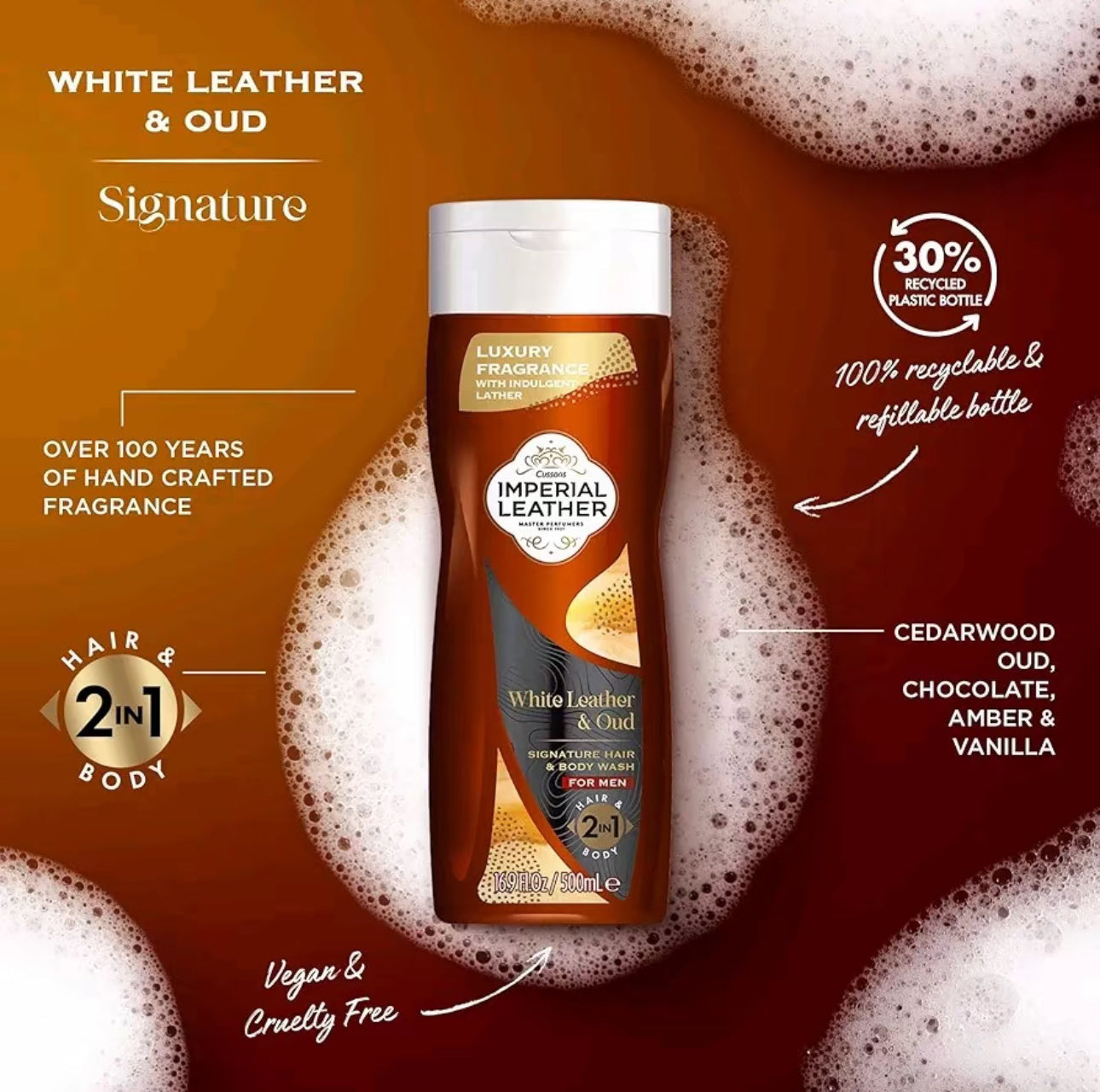 Imperial Leather White Leather & Oud 2in1 Signature Hair & Body Wash 500ml 21stCY