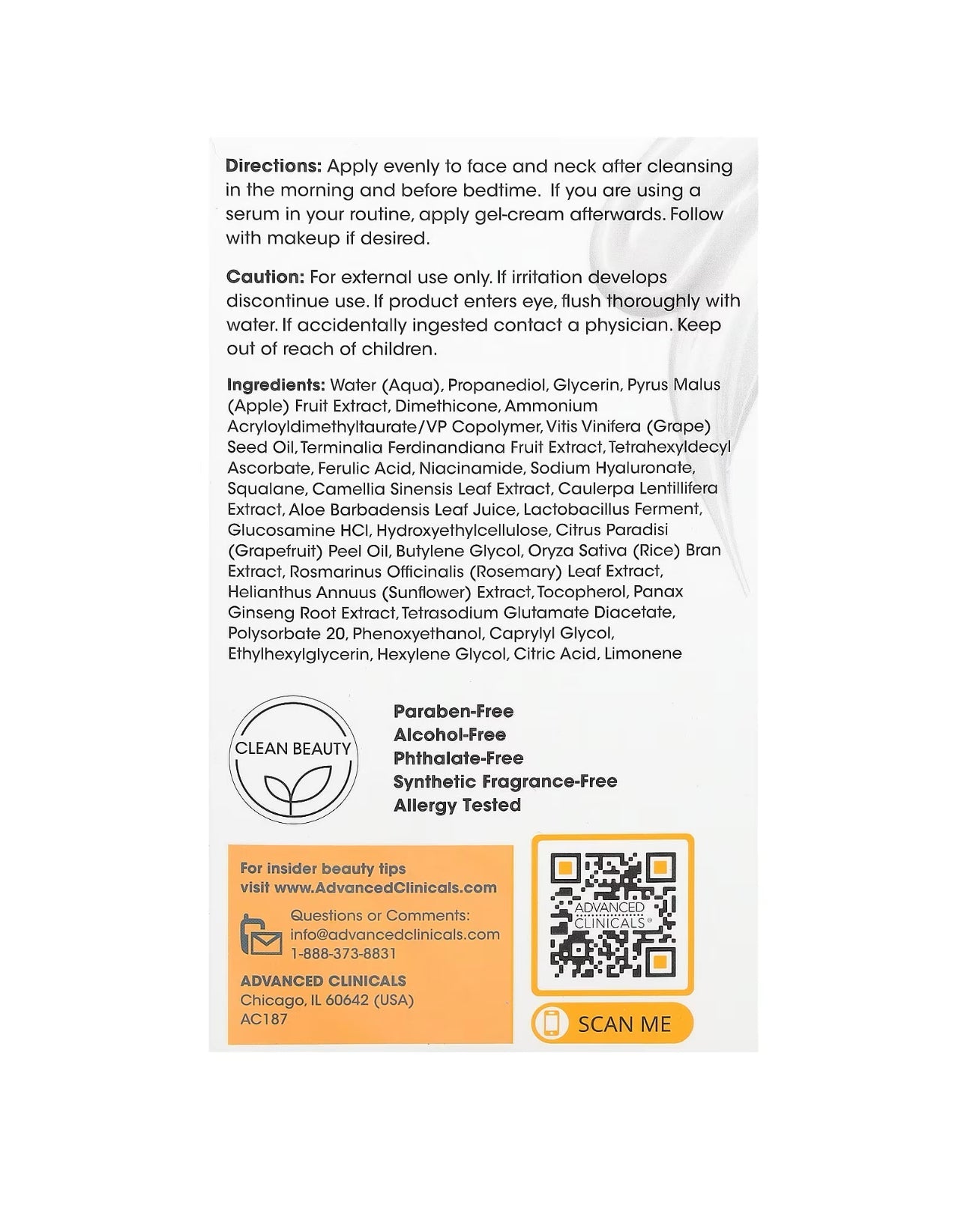 Advanced Clinicals Vitamin C Brightening Face Gel Cream-59ml Advance Clinical