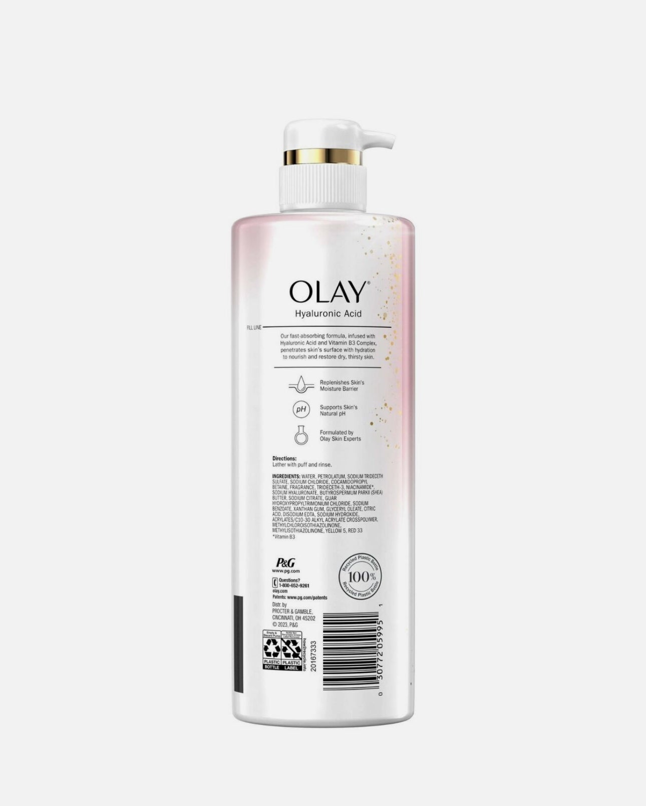 Olay Cleansing & Nourishing Body Wash for Women with Hyaluronic Acid & Vitamin B3 Complex, Long Lasting Hydration, 20 fl oz/591ml.