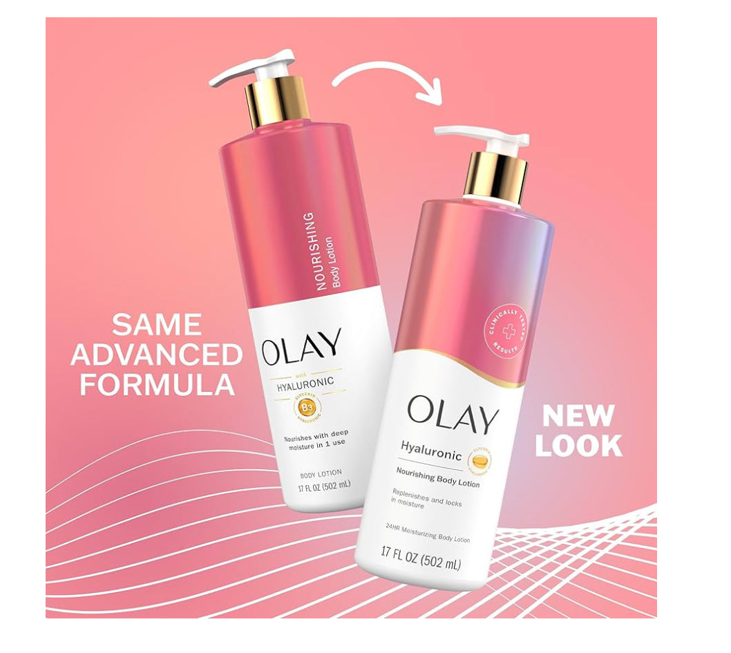 Olay Nourishing & Hydrating Body Lotion for Women with Hyaluronic Acid, 24hr Moisturizing, Vitamin E & Vitamin B3 Complex, Fast Absorbting Formula, 17 fl oz / 502ml