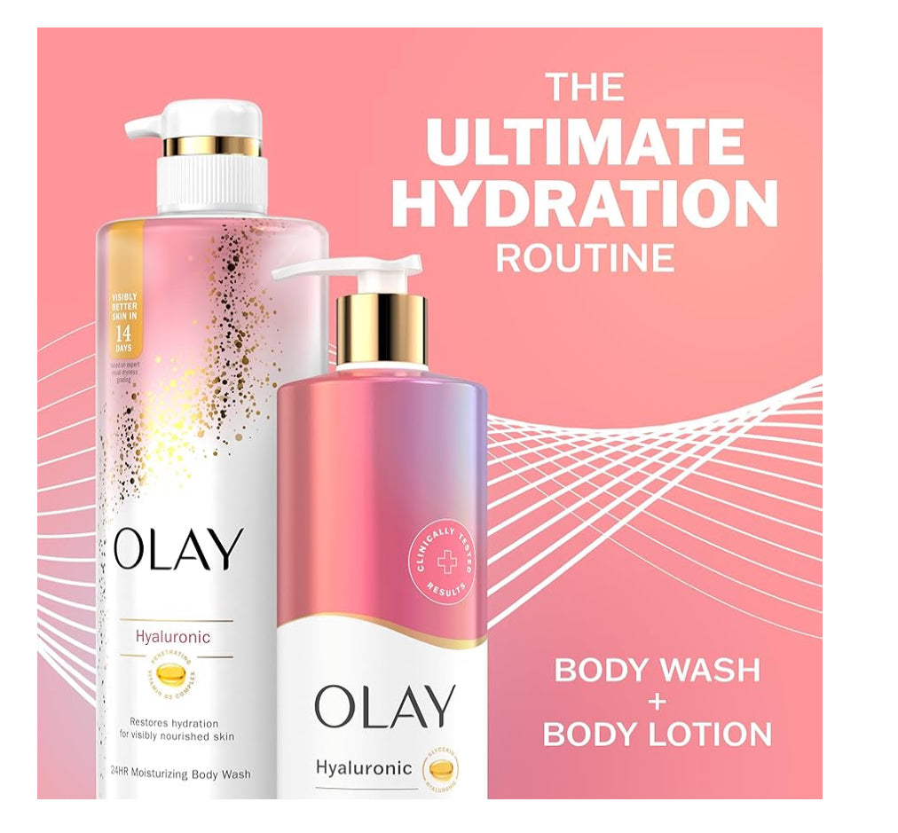 OLAY Hyaluronic Body Lotion & Wash - 502ml & 591ml.