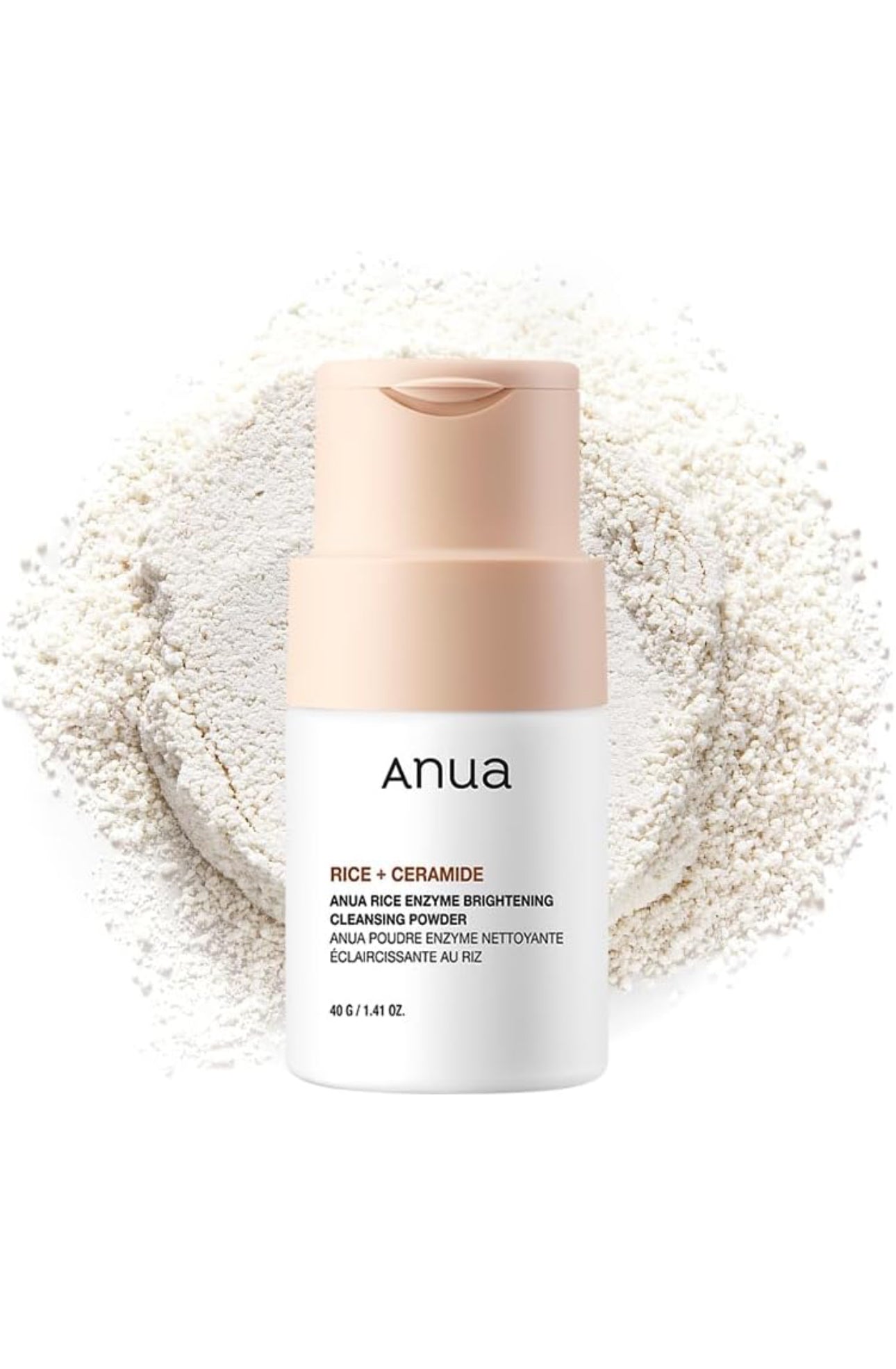 ANUA RICE ENZYME BRIGHTENING CLEANSING POWDER, Rice Mask, Ceramide, Gentle Face Wash for Brightening, Radiant Skin, Facial Cleanser for Dry Skin, Korean Skincare, Fragrance Free, 40g/1.41fl.oz.