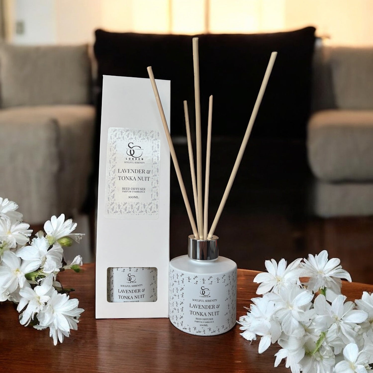 Soulful Serenity Range – Jasmin Céleste 100ml Reed Diffuser Soulful Candles Uk