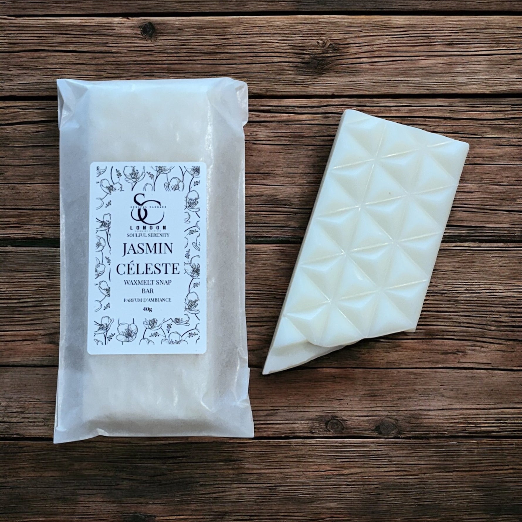 Jasmin Celeste Wax Melt Snap Bar (40g) – Soulful Serenity Range Soulful Candles Uk